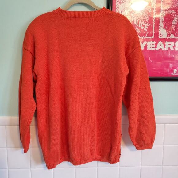 Vintage 80s Orange Halloween Maximalist Beaded Embroidered Sweater Ghost Witch - Picture 13 of 16